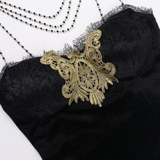 Velvet beaded lace hem cami top