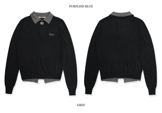 [Moromoro2] Faux Two-piece Polo Sweater
