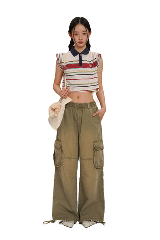 [moromoro2] Striped Crop T-Shirt