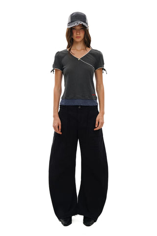 [Moromoro2] Faux Two-piece Lace V-neck  T-shirt