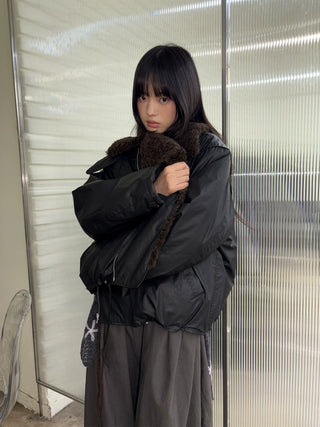 [NEVERSEEZ] Lapel Fleece Diagonal Zipper Jacket