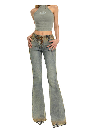 [NAWS] Vintage Washed Lace-Up Stretch Bootcut Pants