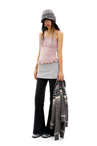 [Moromoro2] Faux Two-piece Flared Skirt  Pants