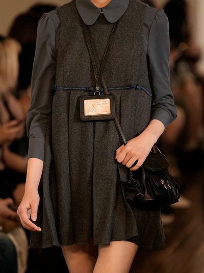 [Moromoro2] Layered Collegiate Pleated Vest  Dress