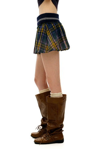 [Moromoro2] Gradient Plaid Distressed Mini  Skirt