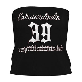 Letter embroidery backless tube top