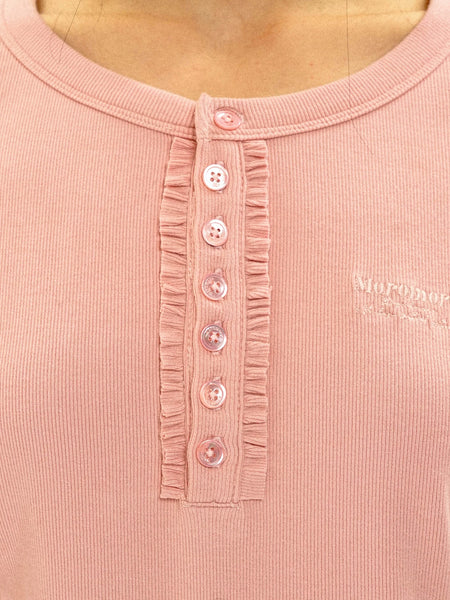 [Moromoro2] Soft Ribbed Lace Trim Long Sleeve  Top