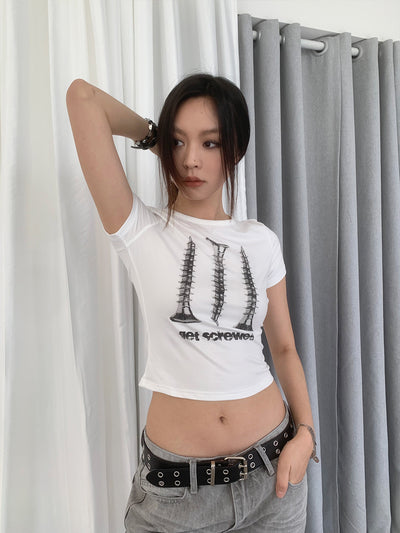 slim graphic print cropped top