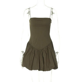 Ruched square neck solid cami mini dress
