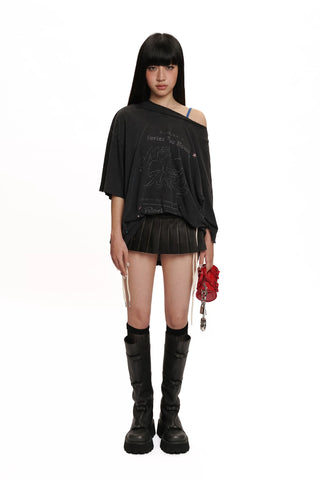 [moromoro2] PU Leather Banded Mini Skirt