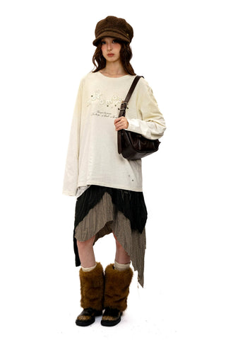 [Moromoro2] Rabbit Applique Distressed  T-shirt