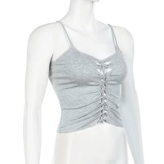 Hollow out backless solid cami cut out top