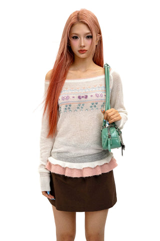 [Moromoro2] Fair Isle Faux Two-piece Top