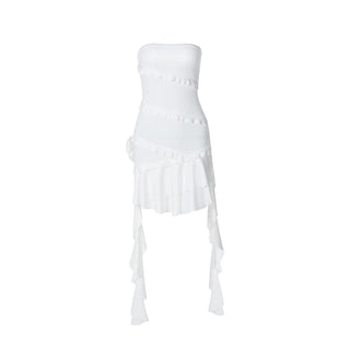 Ruffle flower applique tube mini dress