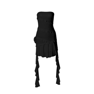 Ruffle flower applique tube mini dress