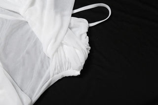 Cowl neck ruched mesh slit cami maxi dress