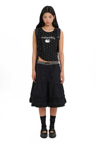 [Moromoro2] Faux Two-piece Plaid A-line  Skirt