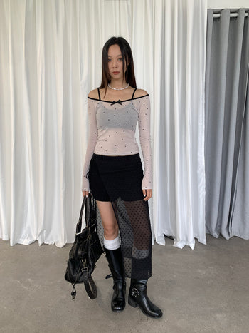 [Wrap-around] lace Polka dot layered gauze Skirt