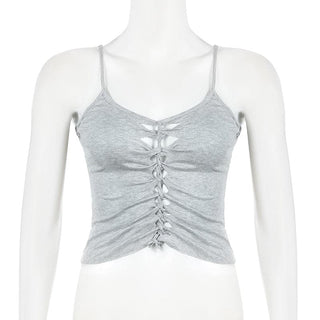 Hollow out backless solid cami cut out top