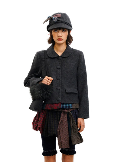 [Moromoro2] Wool Blend Plaid Hem Vintage  Blazer