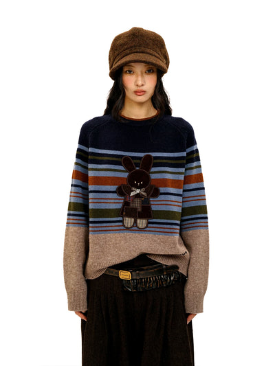 [Moromoro] Rabbit Patch Striped Wool Blend  Sweater