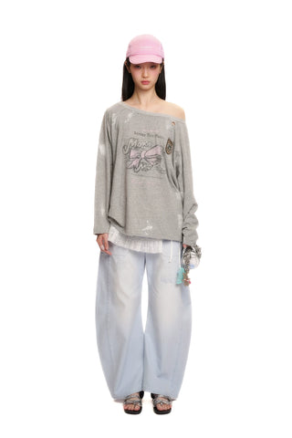 [moromoro2] Distressed Saber-Cut Cotton  Pants
