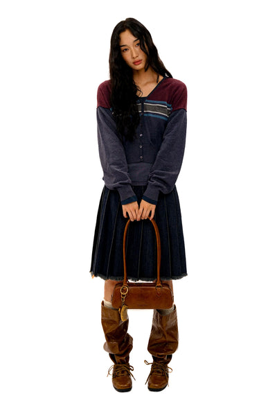 [Moromoro2] Colorblock Stripe V-neck  Cardigan