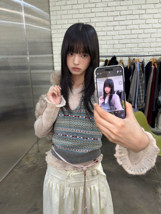 [NEVERSEEZ] Fair Isle Knit Halter Vest