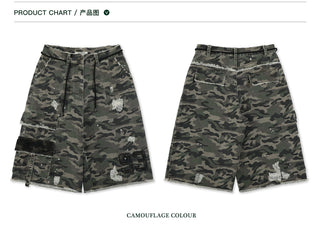 [Moromoro2] Distressed Camouflage Capri  Pants
