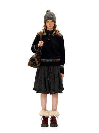 [Moromoro2] Fair Isle Polo Collar Loose  Sweater