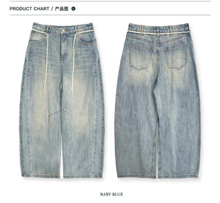 [Moromoro2] Slub Washed Curved Wide Pants