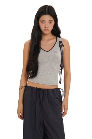 [moromoro2] ontrast-Edge Bow Strap Cami Top