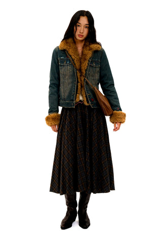 [Moromoro2] Detachable Fur Distressed Denim  Jacket