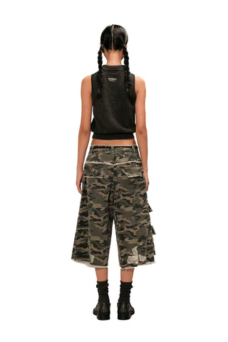 [Moromoro2] Distressed Camouflage Capri  Pants