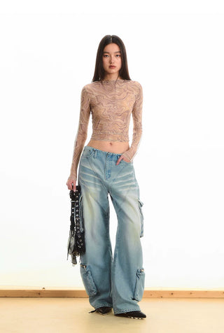 [NOTAWEAR] Mesh Print Long Sleeve T-Shirt