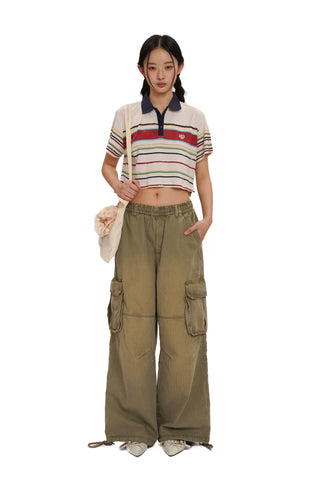 [moromoro2] Striped Crop T-Shirt