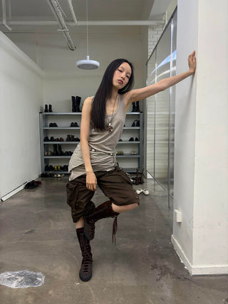 [NeverSeez] Washed Wrinkled Utility Shorts