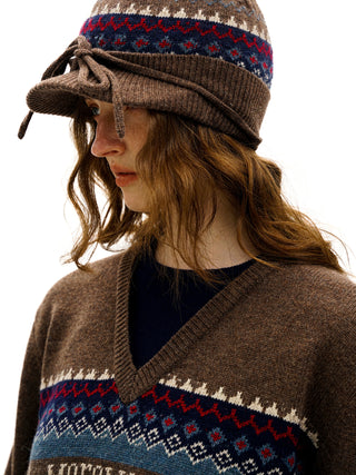 [Moromoro2] Fair Isle Faux Two-piece  Sweater