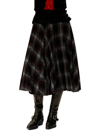 [Moromoro2] Retro Plaid Wool Blend Pleated  Skirt