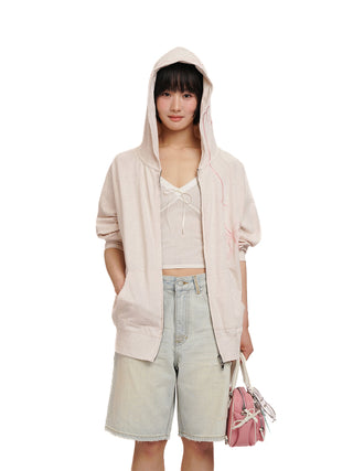 [moromoro2] Bowknot Embroidered Hoodie