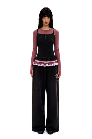[Moromoro2] Distressed Star Applique  Sweatpants