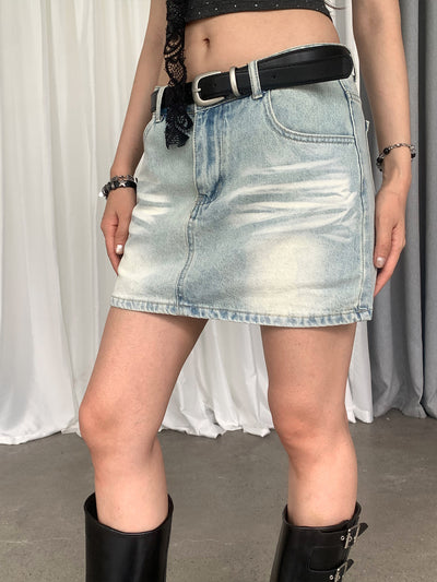 Washed White Denim Short Skirt