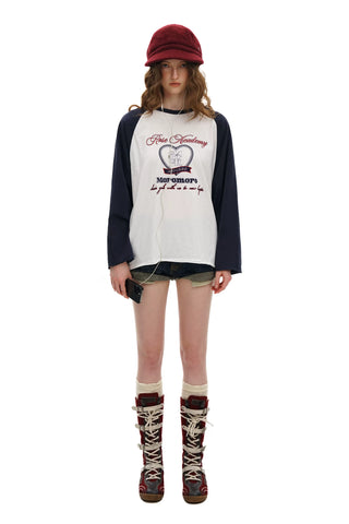 [Moromoro2] Rose Collegiate Logo Raglan Tee