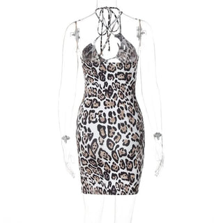 Leopard print halter self tie mini dress