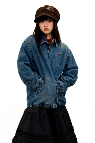 [Moromoro2] Distressed Patch Denim Jacket