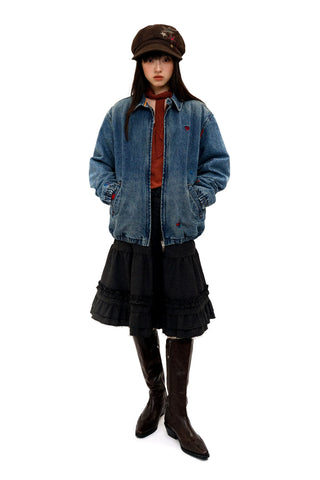 [Moromoro2] Distressed Patch Denim Jacket