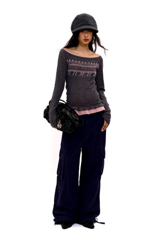 [Moromoro2] Fair Isle Faux Two-piece Top