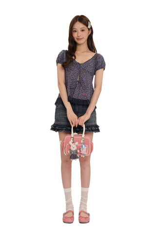 [moromoro2] Floral Mesh Bow Puff Sleeve  Blouse/Dress