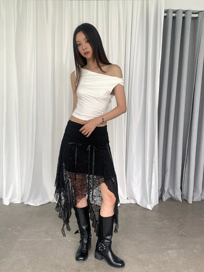 Pleated Low Waist Bow Tie Skirt