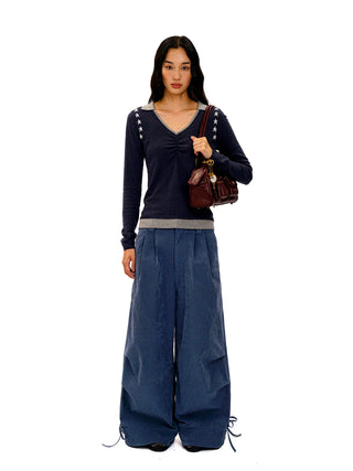[Moromoro2] Star Jacquard Faux Two-piece Knit  Top